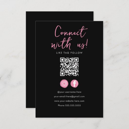 Minimalistisch zwart roze QR code verbind met ons Kaart (Voorkant / Achterkant)