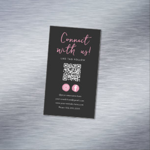 Minimalistisch zwart roze QR code verbind met ons Magnetisch Visitekaartje