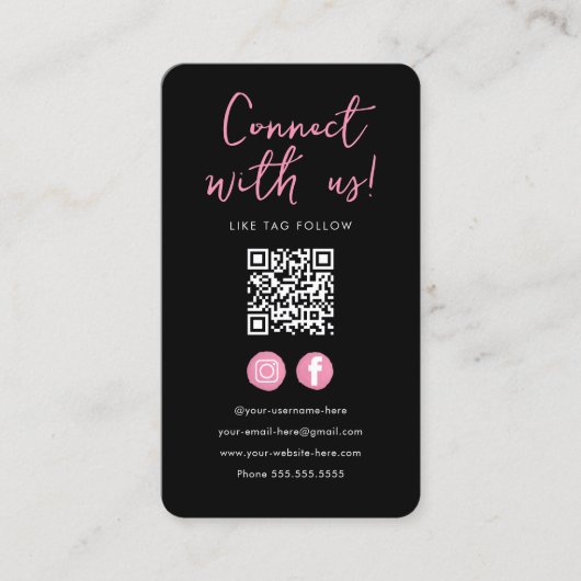 Minimalistisch zwart roze QR code verbind met ons Visitekaartje (Voorkant)