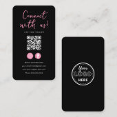 Minimalistisch zwart roze QR code verbind met ons Visitekaartje (Voorkant / Achterkant)