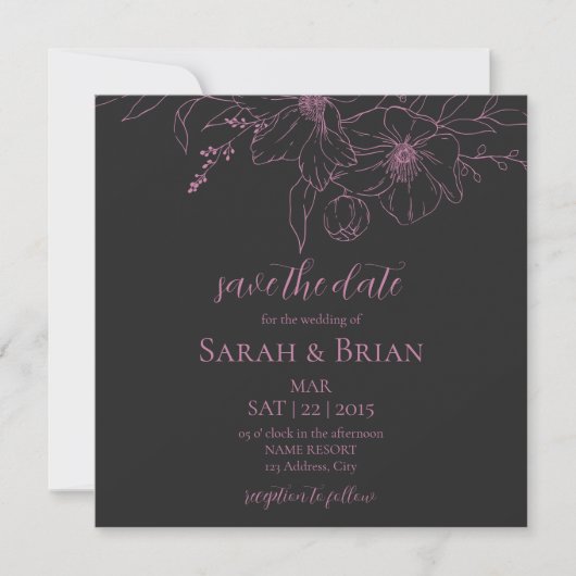 Minimalistisch Zwart Roze Vierkant Bewaar de datum Save The Date (Voorkant)