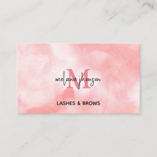 Minimalistisch zwart-roze Waterverf monogram Visitekaartje (Voorkant)