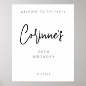 Minimalistisch zwart script 30e verjaardag welkom poster (Voorkant)