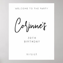 Minimalistisch zwart script 30e verjaardag welkom