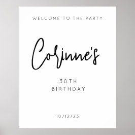 Minimalistisch zwart script 30e verjaardag welkom poster