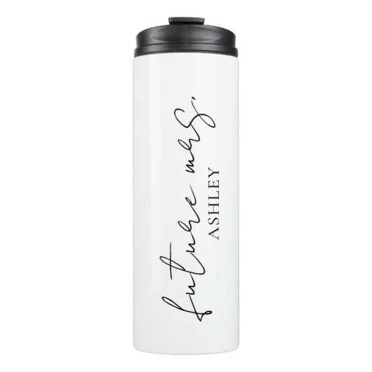 Minimalistisch zwart script aangepaste toekomstige thermosbeker (Voorkant)
