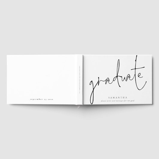 Minimalistisch zwart script Afstuderen wit Afstude Gastenboek (Volledig)