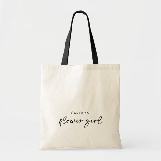 Minimalistisch zwart script Bloemenmeisje Canvas t Tote Bag (Voorkant)