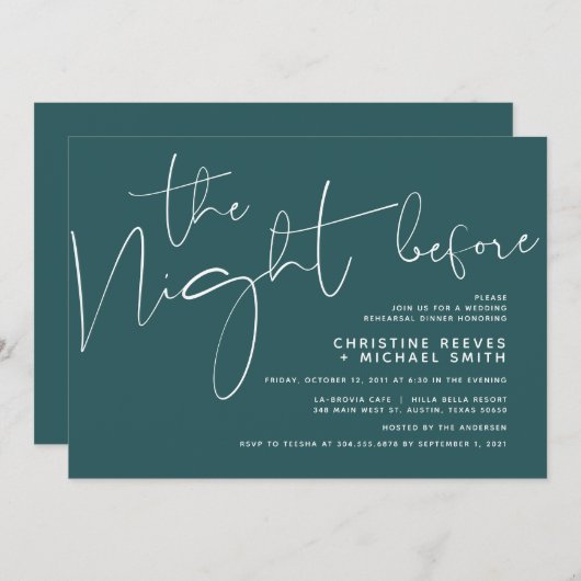 Minimalistisch zwart-Script bruiloft-repetitie voo Kaart (Voorkant / Achterkant)