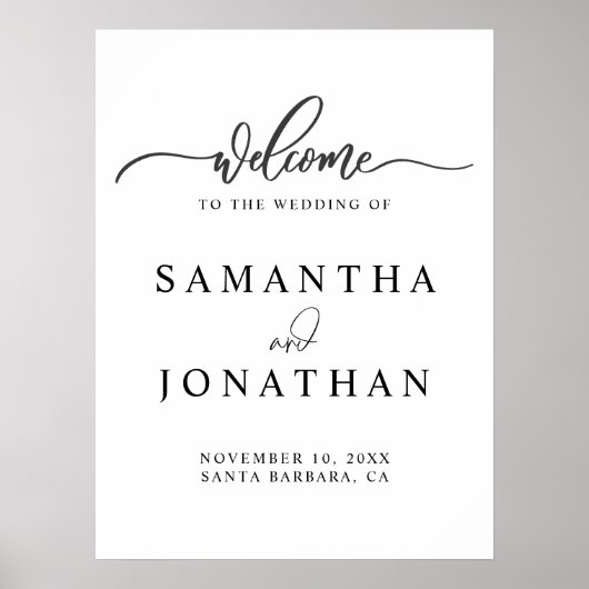 Minimalistisch zwart script bruiloft welkom Poster (Voorkant)