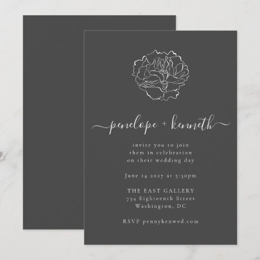 Minimalistisch zwart Script Calligraphy Weddenscha Kaart (Voorkant / Achterkant)