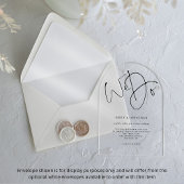 Minimalistisch zwart script dat we doen bruiloft acryl uitnodigingen