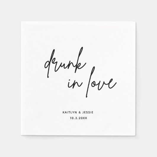 Minimalistisch zwart script Drink in Love Wedding Servet (Voorkant)