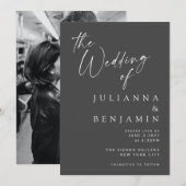 Minimalistisch zwart script foto-bruiloft kaart (Voorkant / Achterkant)