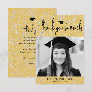 Minimalistisch zwart script Gold Glitter Photo AFS Bedankkaart