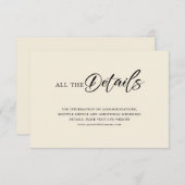 Minimalistisch zwart script op beige bruiloft deta kaart (Voorkant / Achterkant)