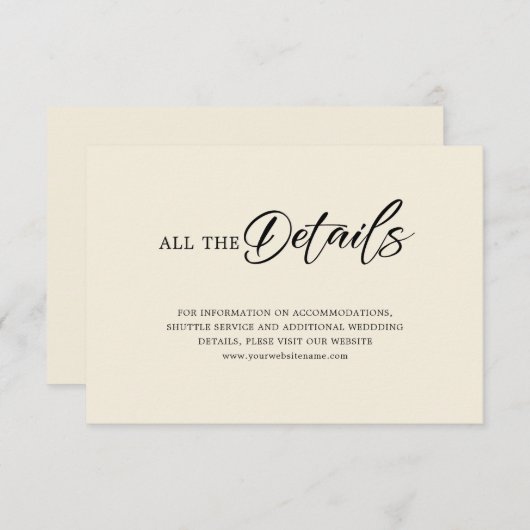 Minimalistisch zwart script op beige bruiloft deta kaart (Voorkant / Achterkant)