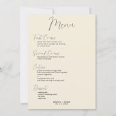 Minimalistisch zwart script op beige Wedding Menu Kaart (Voorkant)