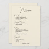 Minimalistisch zwart script op beige Wedding Menu Kaart (Voorkant / Achterkant)