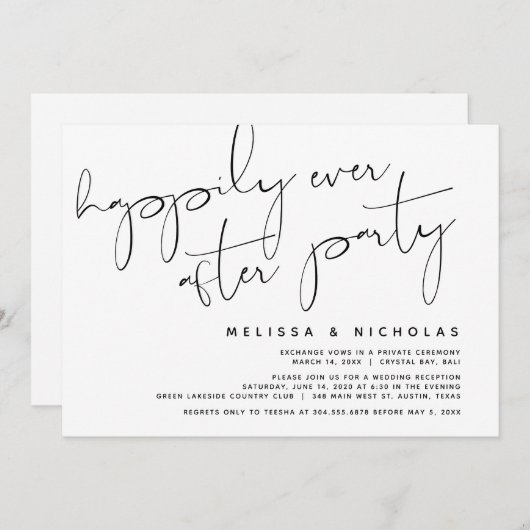 Minimalistisch zwart script, weddenschap-elopement kaart (Voorkant / Achterkant)