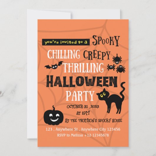 Minimalistisch zwart Sinaasappel Spooky Halloween Kaart (Voorkant)