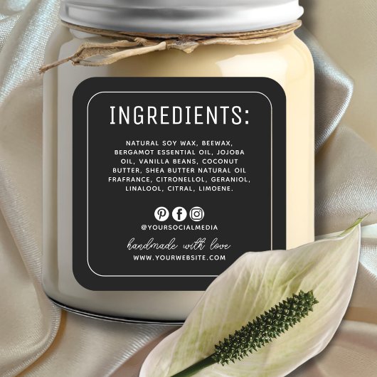 Minimalistisch zwart social media ingrediëntenlabe vierkante sticker