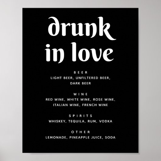 Minimalistisch zwart trouwbalkteken | Drunk In Lov Poster (Voorkant)