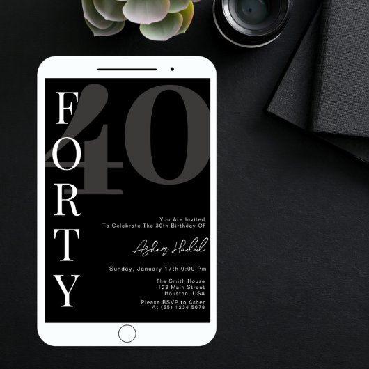 Minimalistisch Zwart VEERTIG 40ste verjaardagsfees Kaart