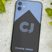 Minimalistisch zwart-waterblauw Monogramme initial Case-Mate iPhone Case