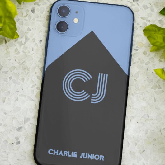 Minimalistisch zwart-waterblauw Monogramme initial Case-Mate iPhone Case