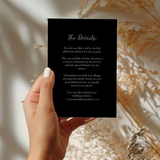 minimalistisch zwart | Wedding Guest Details Informatiekaartje