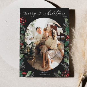 Minimalistisch zwart wit 1 foto Kerstmis Feestdagenkaart