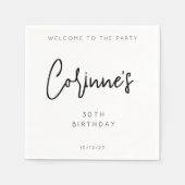 Minimalistisch zwart wit 30e verjaardagsfeestje servet (Voorkant)
