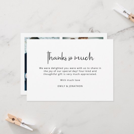 Minimalistisch zwart wit 3 foto's bruiloft dank u kaart (Voorkant / Achterkant in situ)