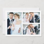 Minimalistisch zwart wit 3 foto's bruiloft dank u kaart (Achterkant)