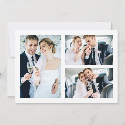 Minimalistisch zwart wit 3 foto's bruiloft dank u kaart (Achterkant)