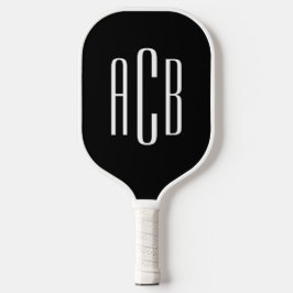 Minimalistisch zwart-wit 3 Letter-monogram Pickleball Paddle