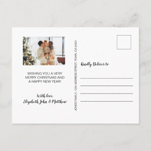 Minimalistisch zwart-wit 4 Fotocollage kerstmis Briefkaart (Achterkant)