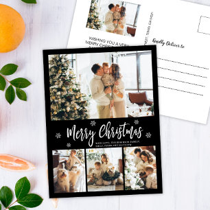 Minimalistisch zwart-wit 4 Fotocollage kerstmis Briefkaart