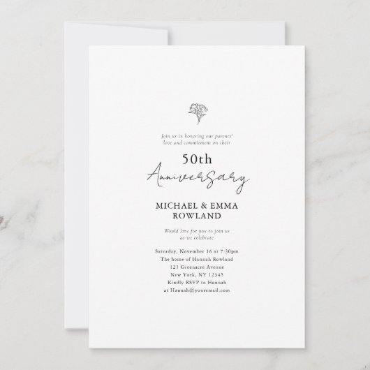 Minimalistisch zwart-wit 50ste bruiloft Jubileum Kaart (Voorkant)