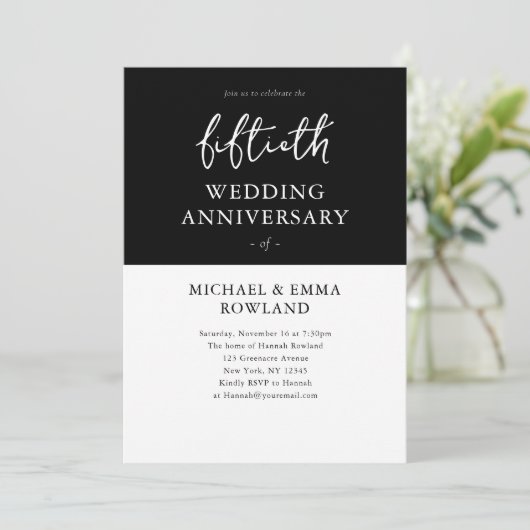 Minimalistisch zwart-wit 50ste bruiloft Jubileum Kaart (Staand voorkant)