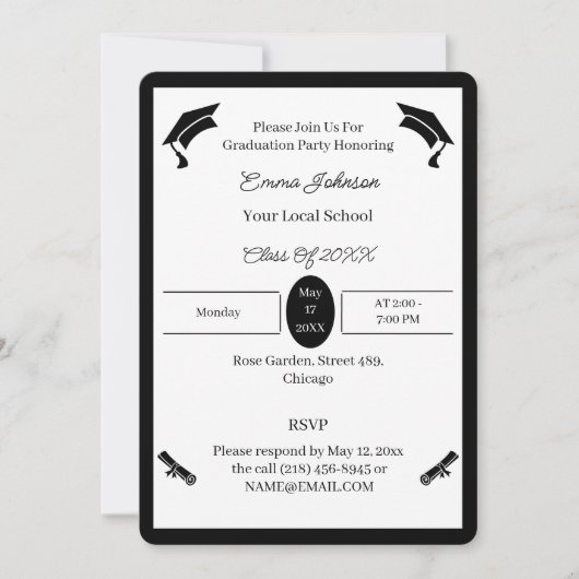 Minimalistisch zwart-wit aangepast Afstuderen Kaart (Voorkant)