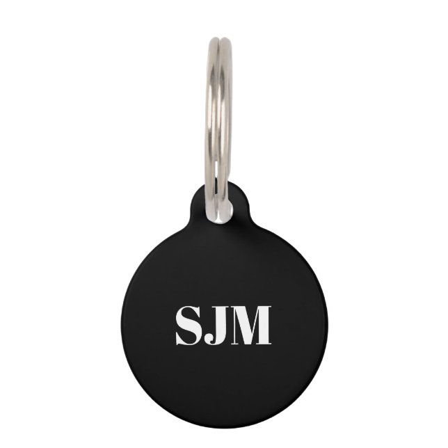 Minimalistisch zwart-wit Aangepast monogram initia Huisdierpenning (Voorkant)