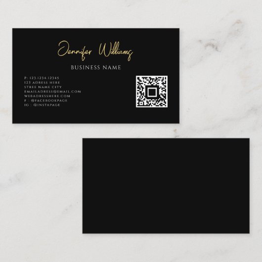 Minimalistisch zwart-wit aangepast QR-code script Visitekaartje (Voorkant / Achterkant)