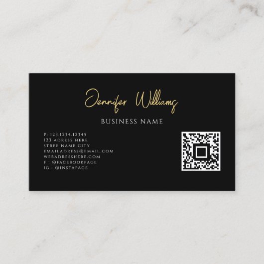 Minimalistisch zwart-wit aangepast QR-code script Visitekaartje (Voorkant)