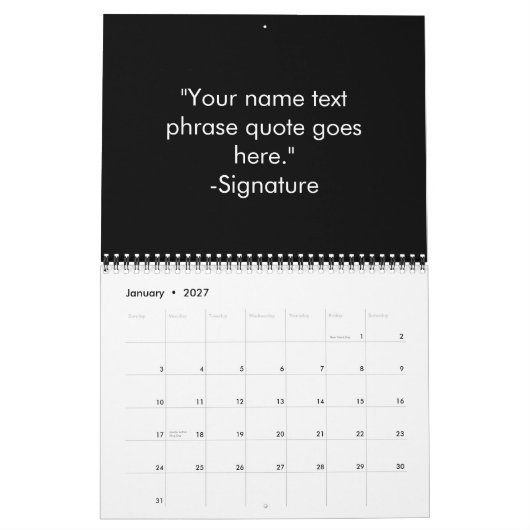 Minimalistisch zwart wit aangepaste gepersonalisee kalender (Jan 2027)