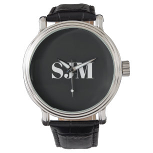 Minimalistisch zwart-wit Aangepaste monogram initi Horloge