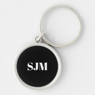 Minimalistisch zwart-wit Aangepaste monogram initi Sleutelhanger