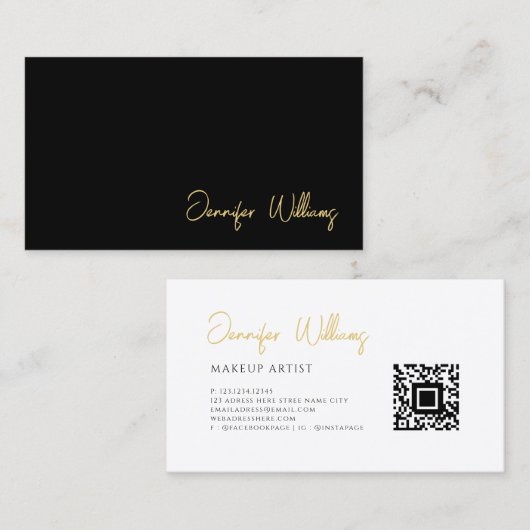 Minimalistisch zwart-wit aangepaste QR-codescript Visitekaartje (Voorkant / Achterkant)