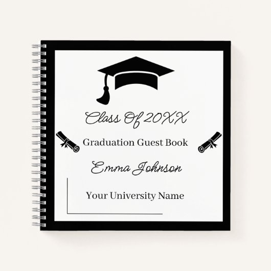 Minimalistisch zwart-wit Afstuderen Notitieboek (Voorkant)